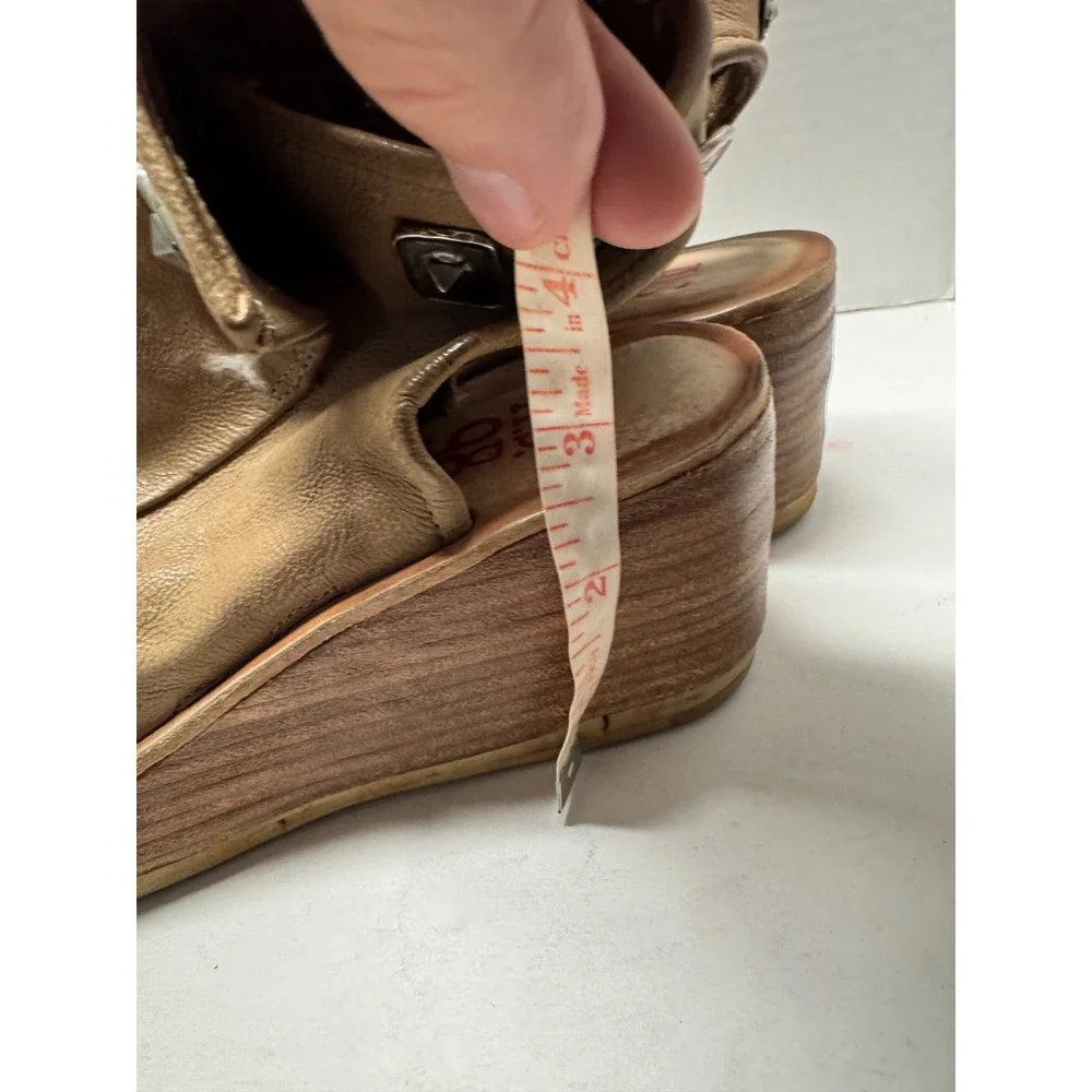 A.S. 98 Tan Leather Studded Wedge Sandals Open Toe Platform Made in Italy 36 6
